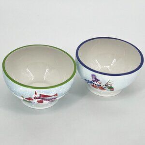 Oneida Sweet Snowmen Pattern Ceramic Bowls Set Of 2 Festive Winter 6" diameter
